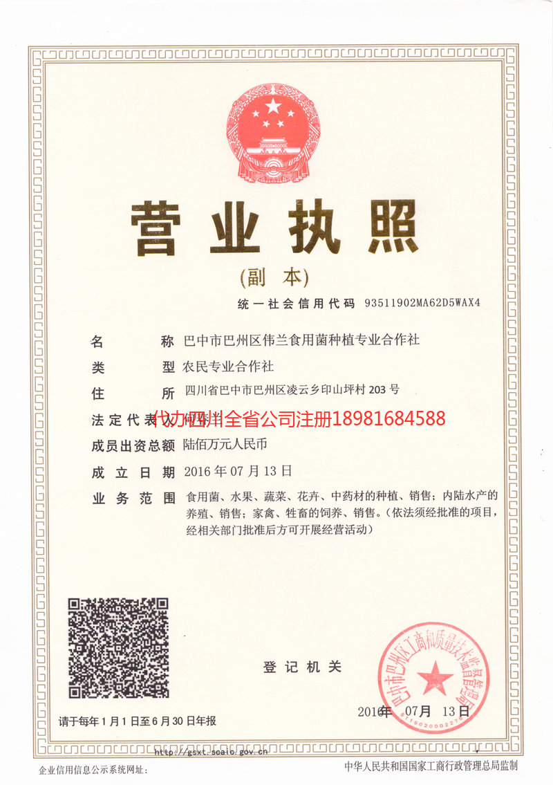 简阳简阳伟兰食用菌种植专业合作社